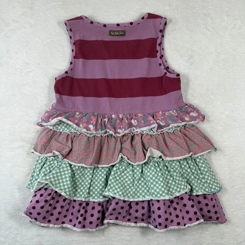 Matilda Jane Girls Size 10 Purple Striped Polka Dot Tiered Ruffle Sleeveless Top